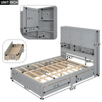 White/Grey Queen Platform Bed with Storage Headboard & 4 Drawers, 1-Person