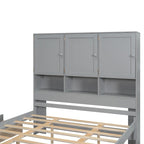 White/Grey Queen Platform Bed with Storage Headboard & 4 Drawers, 1-Person