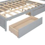 White/Grey Queen Platform Bed with Storage Headboard & 4 Drawers, 1-Person