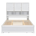 White/Grey Queen Platform Bed with Storage Headboard & 4 Drawers, 1-Person