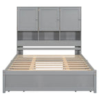 White/Grey Queen Platform Bed with Storage Headboard & 4 Drawers, 1-Person