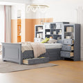 Gray/White Twin Platform Bed with Headboard Storage, 4 Drawers, for 1–2 Users