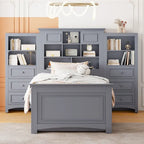 Gray/White Twin Platform Bed with Headboard Storage, 4 Drawers, for 1–2 Users