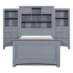 Gray/White Twin Platform Bed with Headboard Storage, 4 Drawers, for 1–2 Users