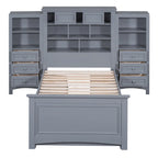 Gray/White Twin Platform Bed with Headboard Storage, 4 Drawers, for 1–2 Users