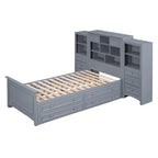 Gray/White Twin Platform Bed with Headboard Storage, 4 Drawers, for 1–2 Users