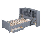 Gray/White Twin Platform Bed with Headboard Storage, 4 Drawers, for 1–2 Users