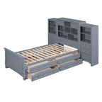 Gray/White Twin Platform Bed with Headboard Storage, 4 Drawers, for 1–2 Users