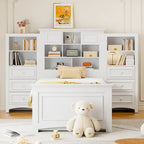 Gray/White Twin Platform Bed with Headboard Storage, 4 Drawers, for 1–2 Users