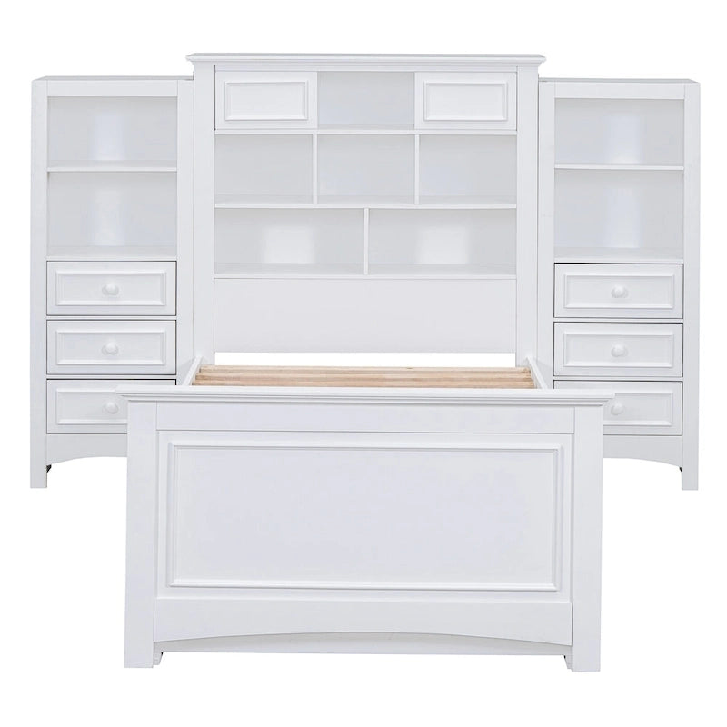 Gray/White Twin Platform Bed with Headboard Storage, 4 Drawers, for 1–2 Users