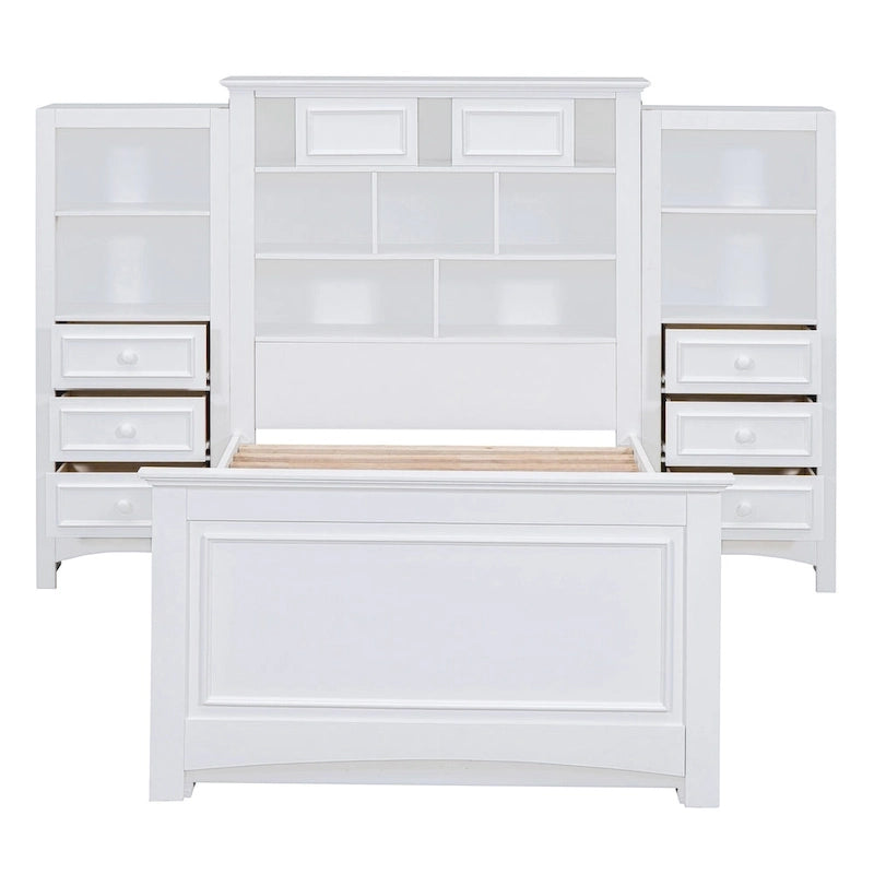 Gray/White Twin Platform Bed with Headboard Storage, 4 Drawers, for 1–2 Users