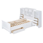 Gray/White Twin Platform Bed with Headboard Storage, 4 Drawers, for 1–2 Users