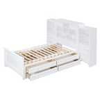 Gray/White Twin Platform Bed with Headboard Storage, 4 Drawers, for 1–2 Users