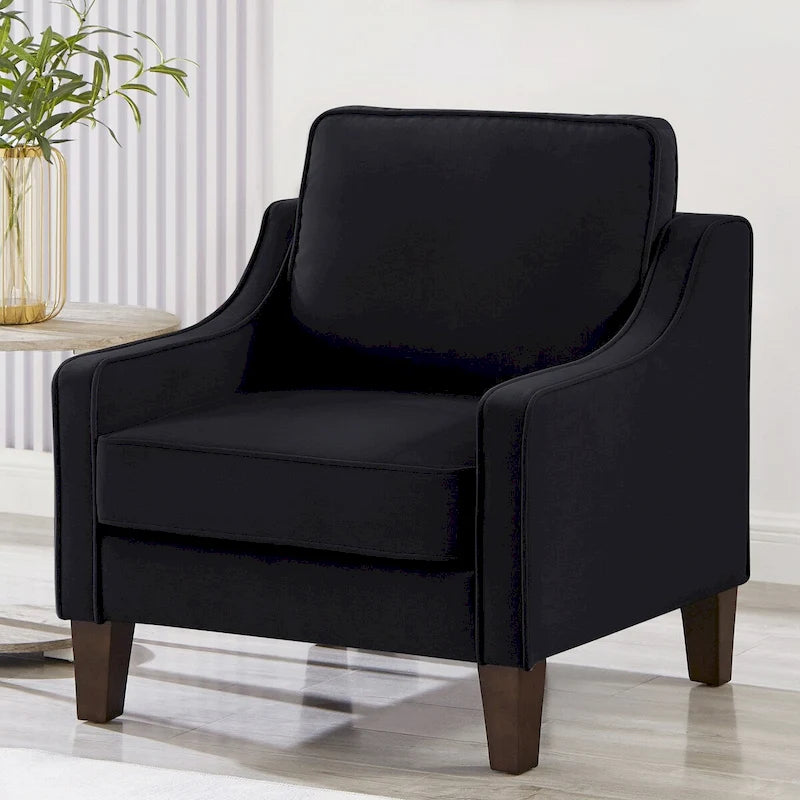 Single Seat Velvet Accent Chair with Wooden Legs - Black / Navy Blue / Taupe
