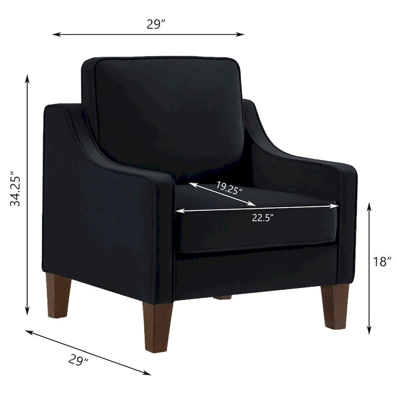 Single Seat Velvet Accent Chair with Wooden Legs - Black / Navy Blue / Taupe