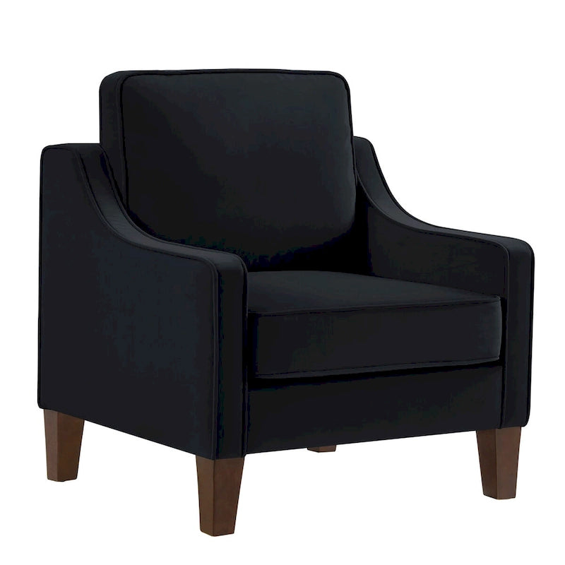 Single Seat Velvet Accent Chair with Wooden Legs - Black / Navy Blue / Taupe