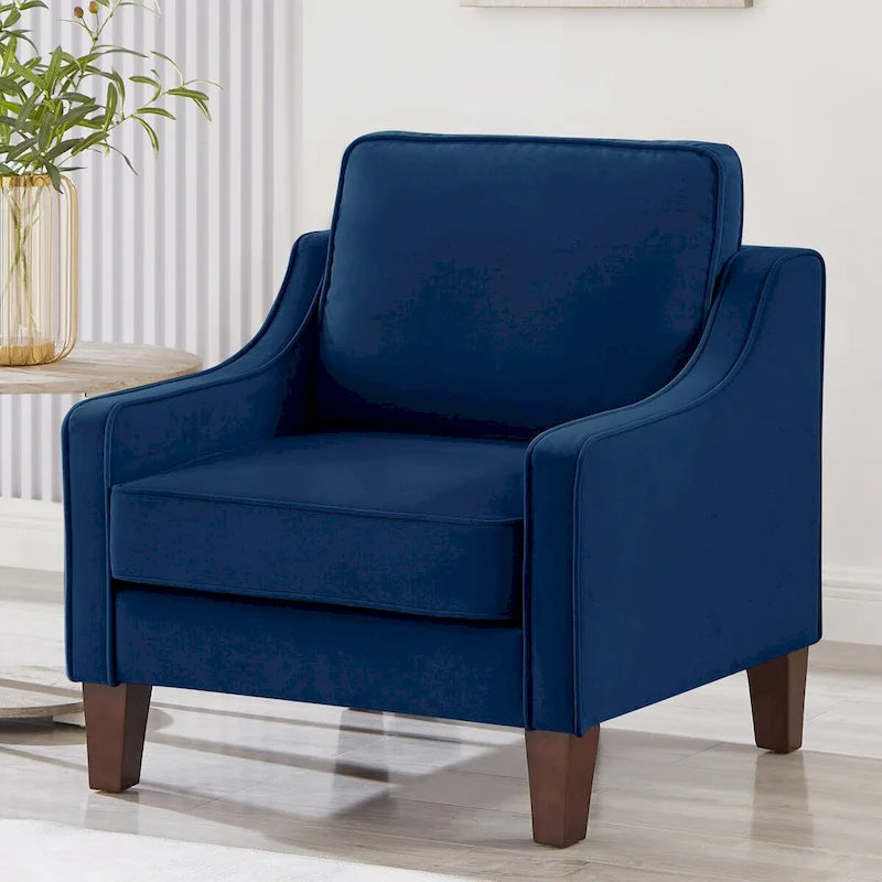 Single Seat Velvet Accent Chair with Wooden Legs - Black / Navy Blue / Taupe