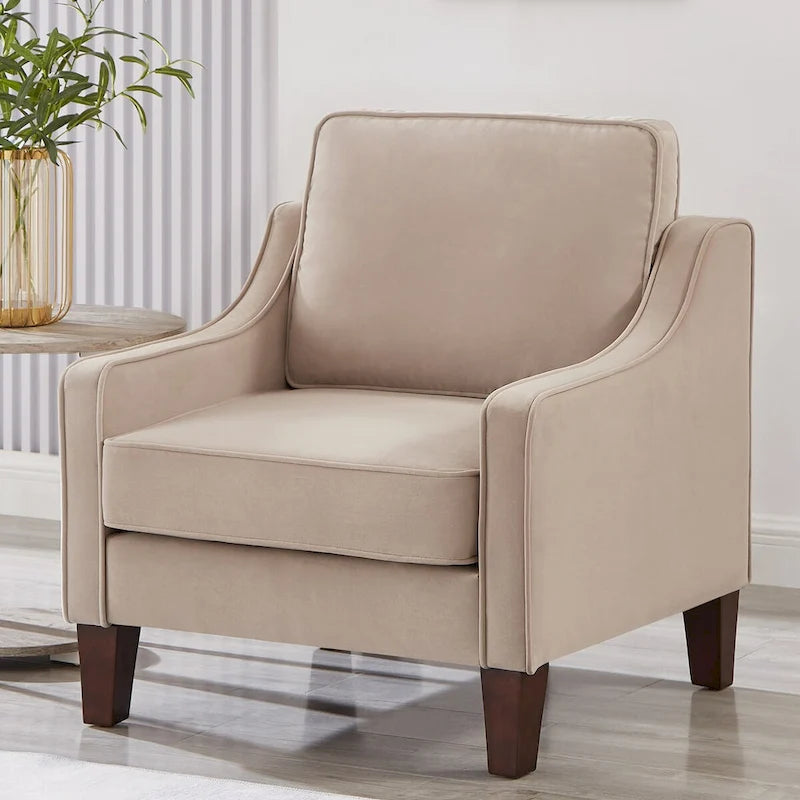 Single Seat Velvet Accent Chair with Wooden Legs - Black / Navy Blue / Taupe