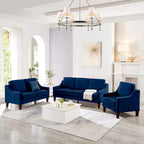 Single Seat Velvet Accent Chair with Wooden Legs - Black / Navy Blue / Taupe