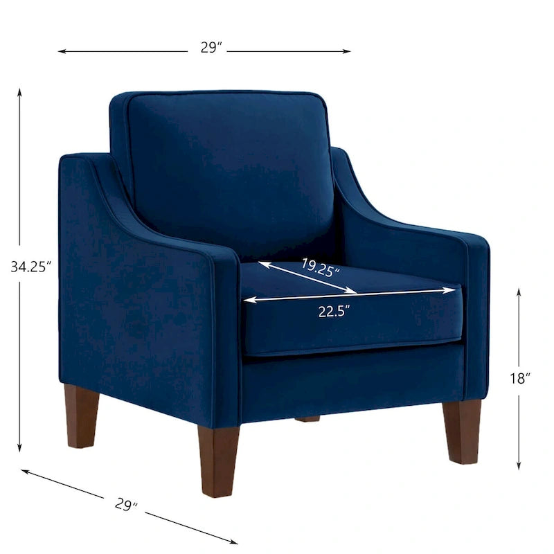 Single Seat Velvet Accent Chair with Wooden Legs - Black / Navy Blue / Taupe