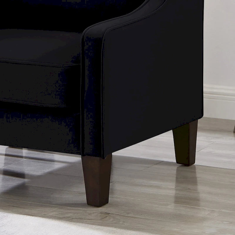 Single Seat Velvet Accent Chair with Wooden Legs - Black / Navy Blue / Taupe