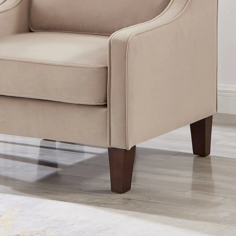 Single Seat Velvet Accent Chair with Wooden Legs - Black / Navy Blue / Taupe
