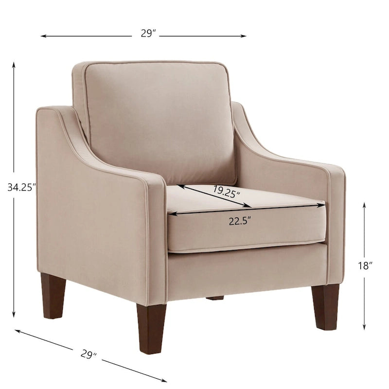 Single Seat Velvet Accent Chair with Wooden Legs - Black / Navy Blue / Taupe