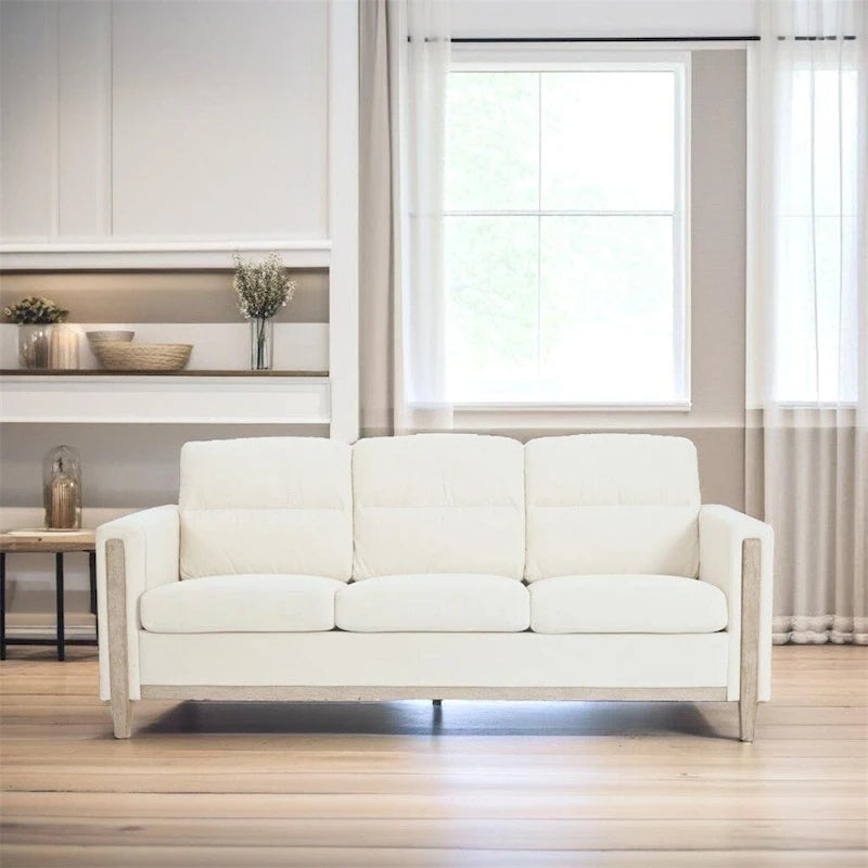 Brown / Beige 3-Seater Sofa with Side Pocket, PU & Fabric
