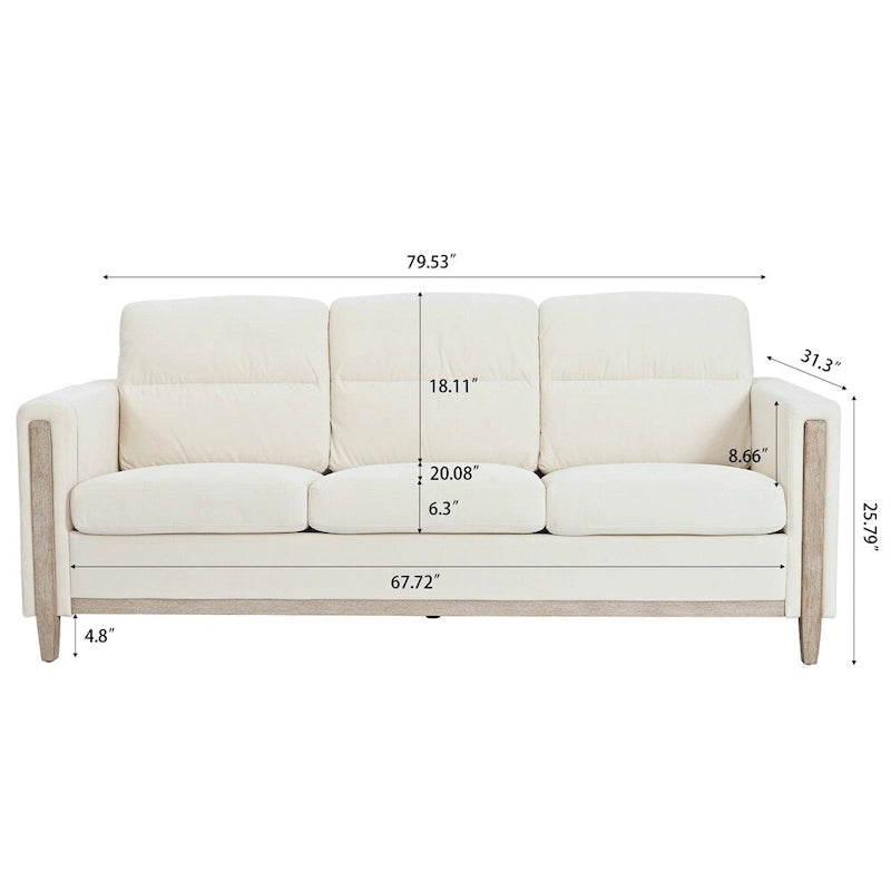 Brown / Beige 3-Seater Sofa with Side Pocket, PU & Fabric