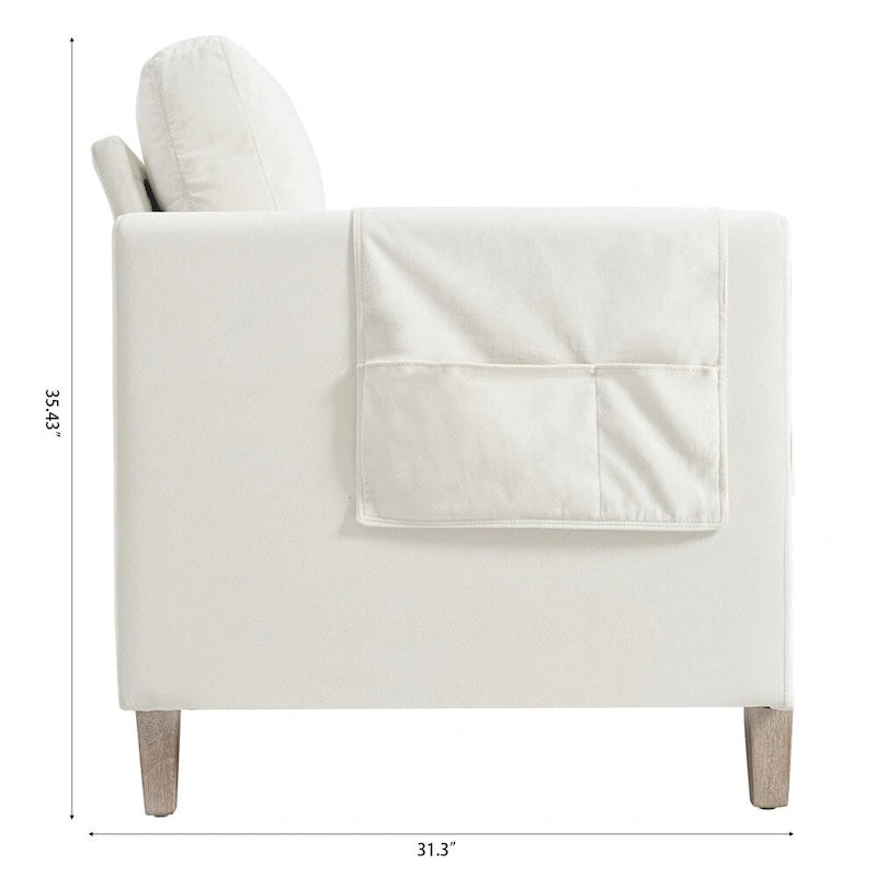 Brown / Beige 3-Seater Sofa with Side Pocket, PU & Fabric