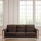 Brown / Beige 3-Seater Sofa with Side Pocket, PU & Fabric