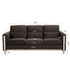 Brown / Beige 3-Seater Sofa with Side Pocket, PU & Fabric
