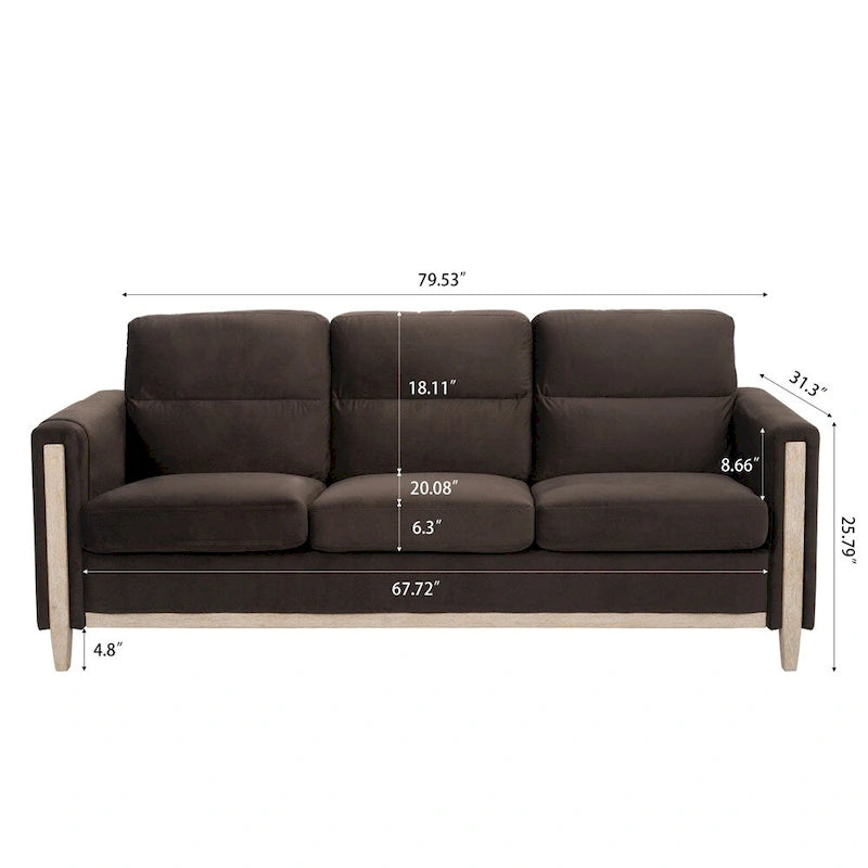 Brown / Beige 3-Seater Sofa with Side Pocket, PU & Fabric