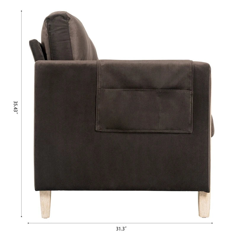 Brown / Beige 3-Seater Sofa with Side Pocket, PU & Fabric