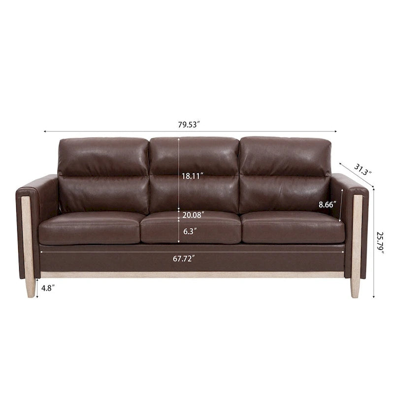 Brown / Beige 3-Seater Sofa with Side Pocket, PU & Fabric