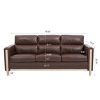 Brown / Beige 3-Seater Sofa with Side Pocket, PU & Fabric