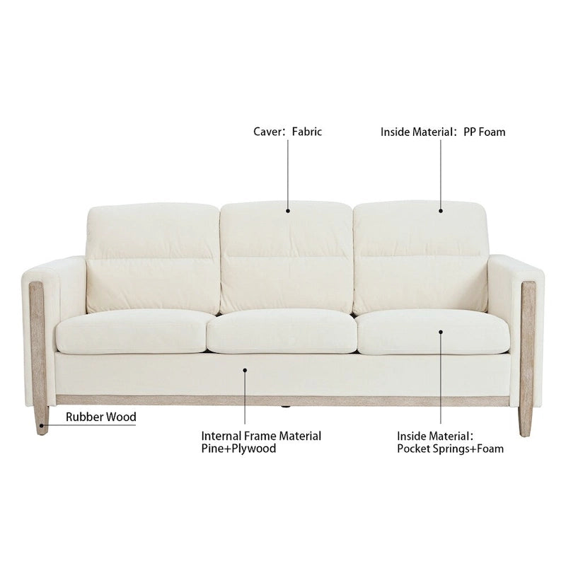 Brown / Beige 3-Seater Sofa with Side Pocket, PU & Fabric