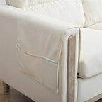 Brown / Beige 3-Seater Sofa with Side Pocket, PU & Fabric