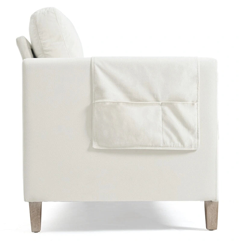 Brown / Beige 3-Seater Sofa with Side Pocket, PU & Fabric