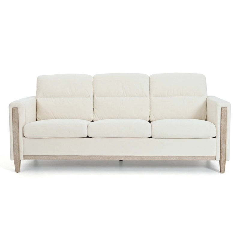 Brown / Beige 3-Seater Sofa with Side Pocket, PU & Fabric
