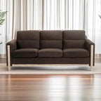 Brown / Beige 3-Seater Sofa with Side Pocket, PU & Fabric