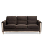 Brown / Beige 3-Seater Sofa with Side Pocket, PU & Fabric