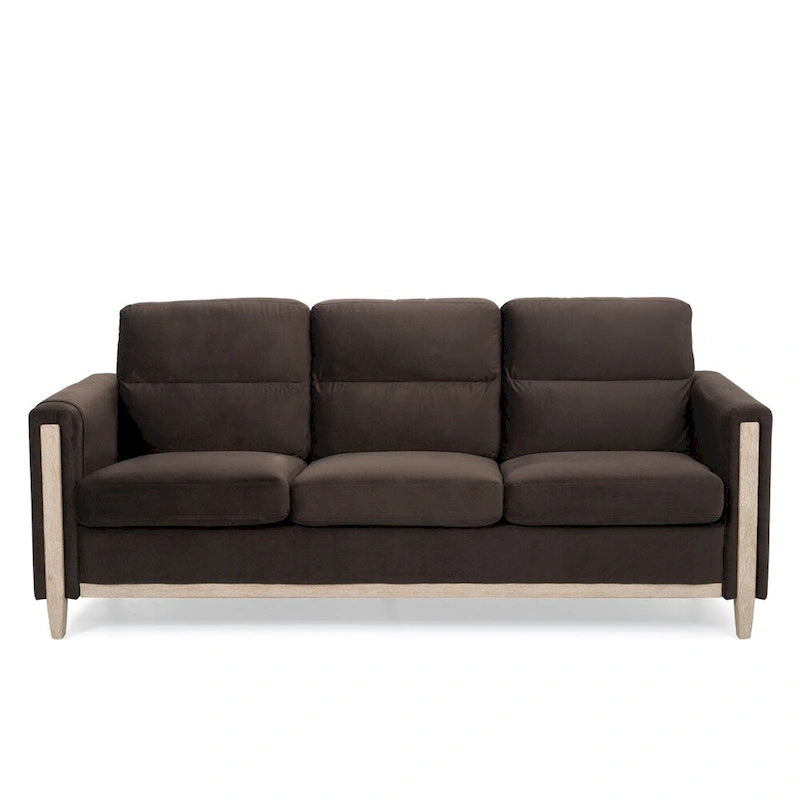 Brown / Beige 3-Seater Sofa with Side Pocket, PU & Fabric