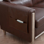 Brown / Beige 3-Seater Sofa with Side Pocket, PU & Fabric