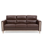 Brown / Beige 3-Seater Sofa with Side Pocket, PU & Fabric