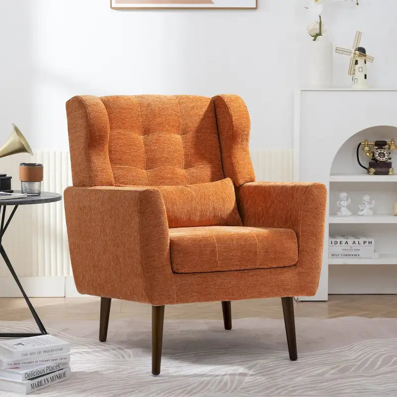 Avocado / Orange / Beige / Yellow Upholstered Accent Chair, Single Seat, Chenille Fabric