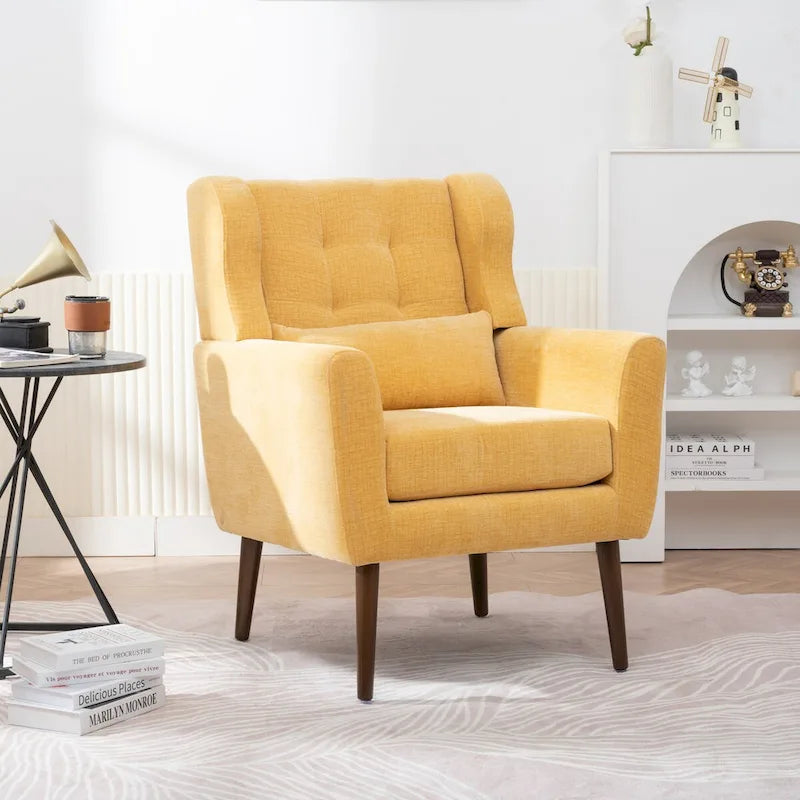 Avocado / Orange / Beige / Yellow Upholstered Accent Chair, Single Seat, Chenille Fabric