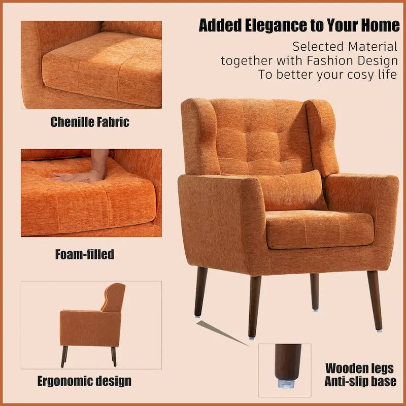 Avocado / Orange / Beige / Yellow Upholstered Accent Chair, Single Seat, Chenille Fabric