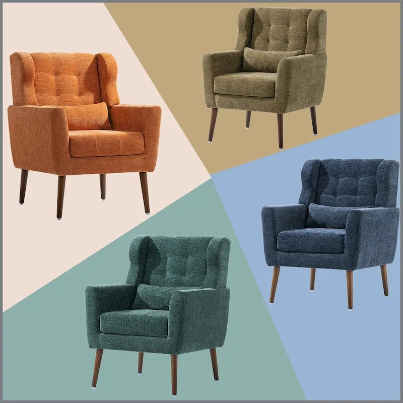 Avocado / Orange / Beige / Yellow Upholstered Accent Chair, Single Seat, Chenille Fabric