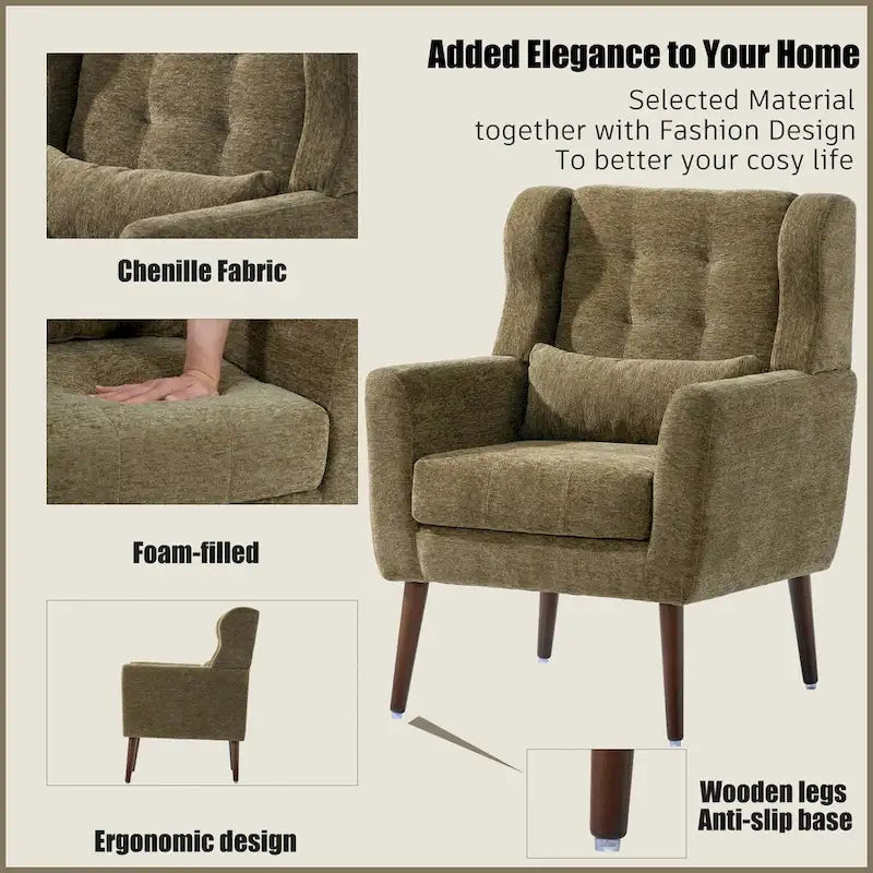 Avocado / Orange / Beige / Yellow Upholstered Accent Chair, Single Seat, Chenille Fabric